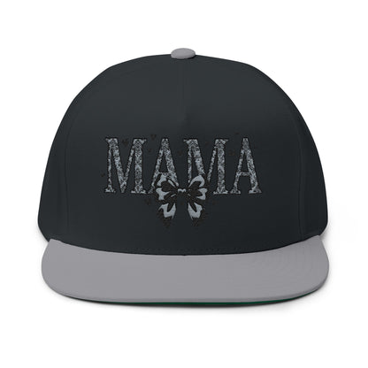 Mama Embroidered Flat Bill Cap — Floral Bow Mom Trucker Hat