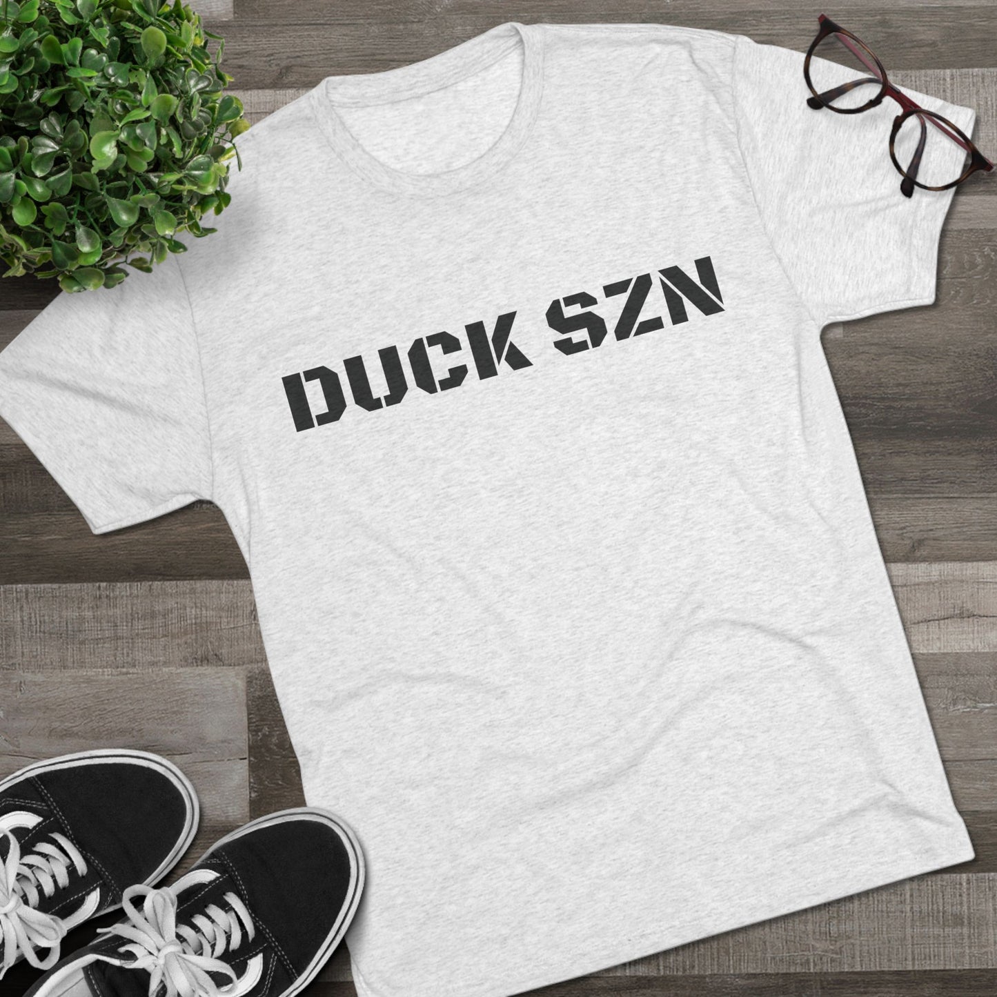 Duck SZN Tee — Camouflage Stamp Text Hunting Shirt for Duck Season