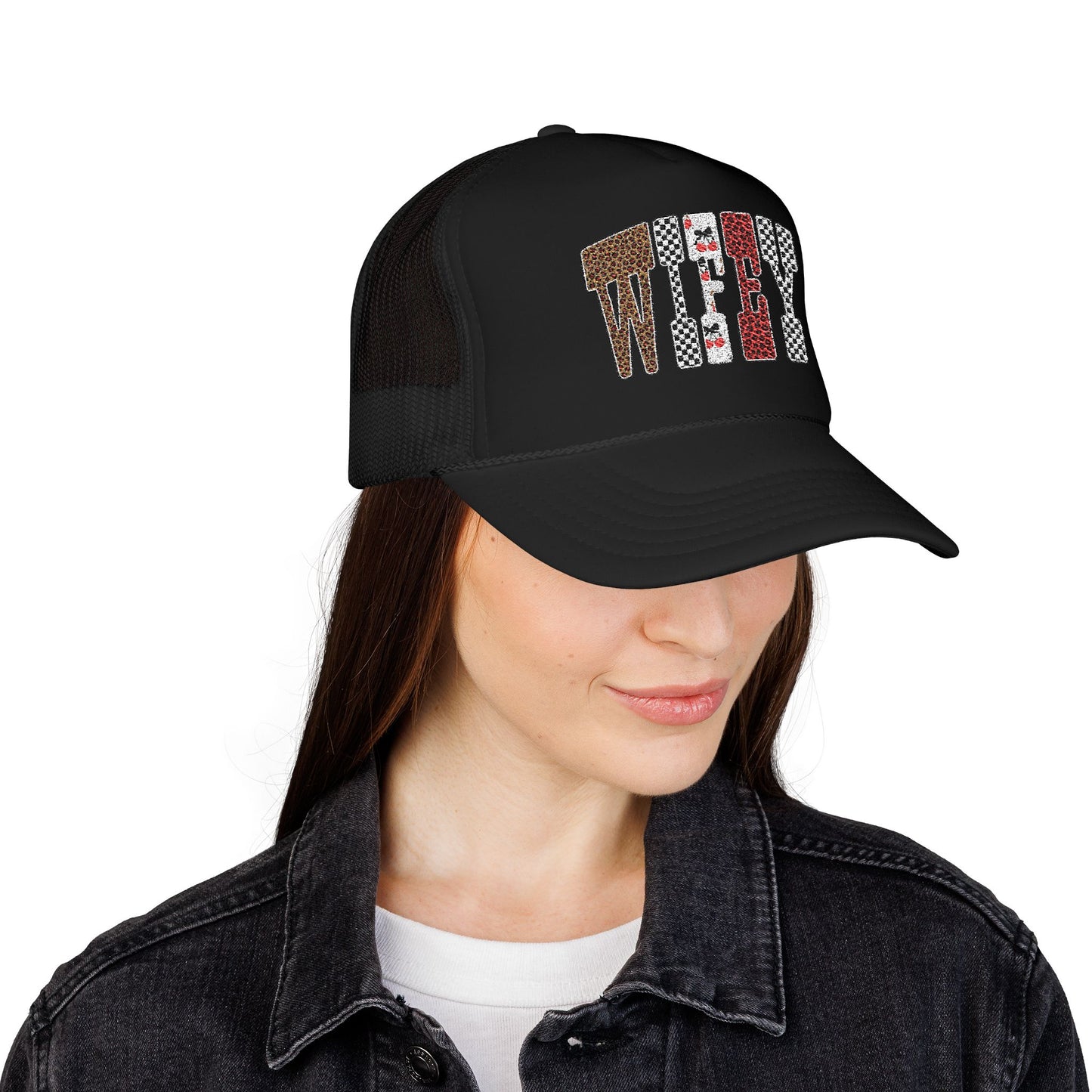 Wifey Sequin Patch Trucker Hat — Glam Mesh Foam Cap for Bride & Bachelorette