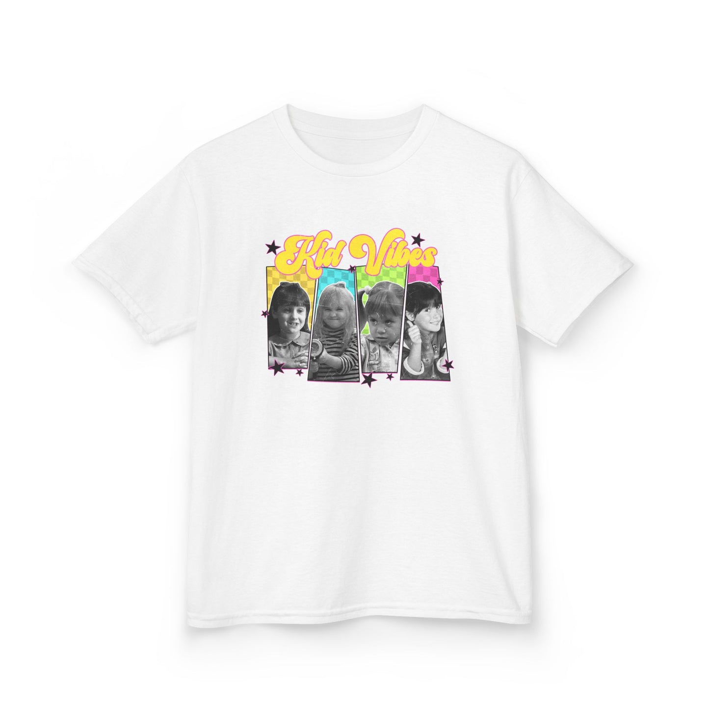 Girls Tee — Retro Rainbow ‘High Vibes’ Photo Collage