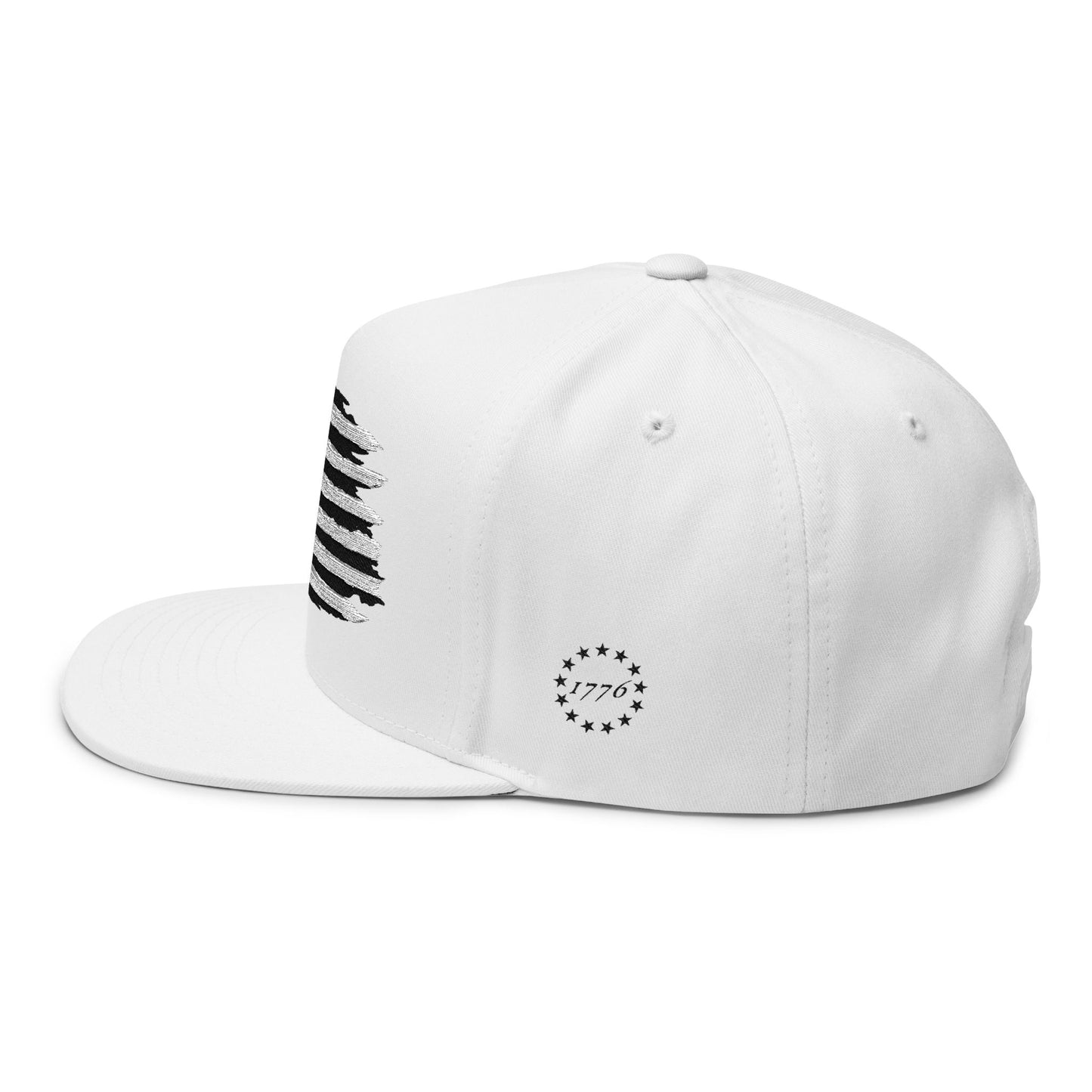 American Flag Flat Bill Cap — Distressed Embroidered USA Snapback