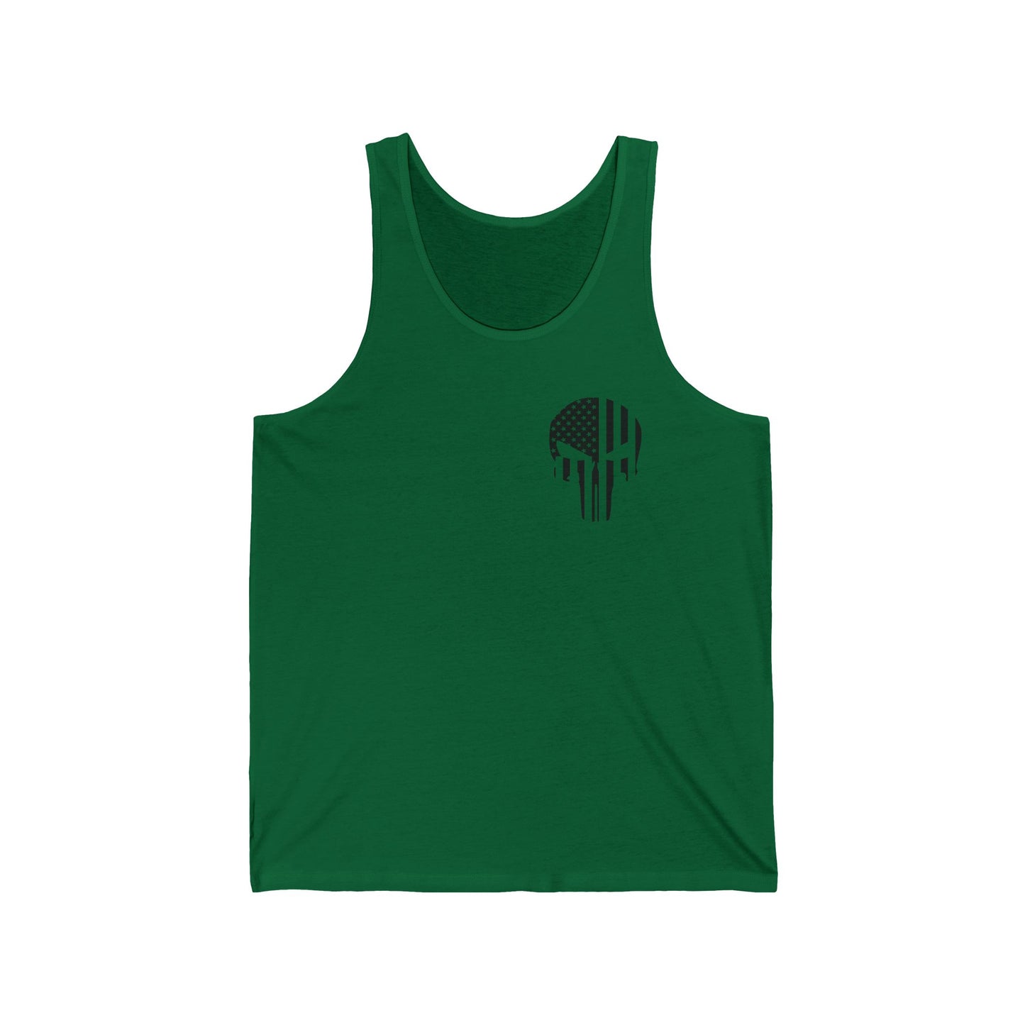 American Flag Skull Tank Top — Distressed Patriotic USA Sleeveless Tee