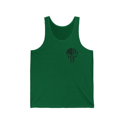 American Flag Skull Tank Top — Distressed Patriotic USA Sleeveless Tee