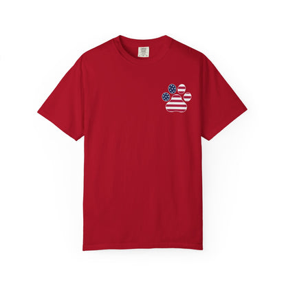 Patriotic Messy Bun T-Shirt — American Flag Bandana & Sunglasses