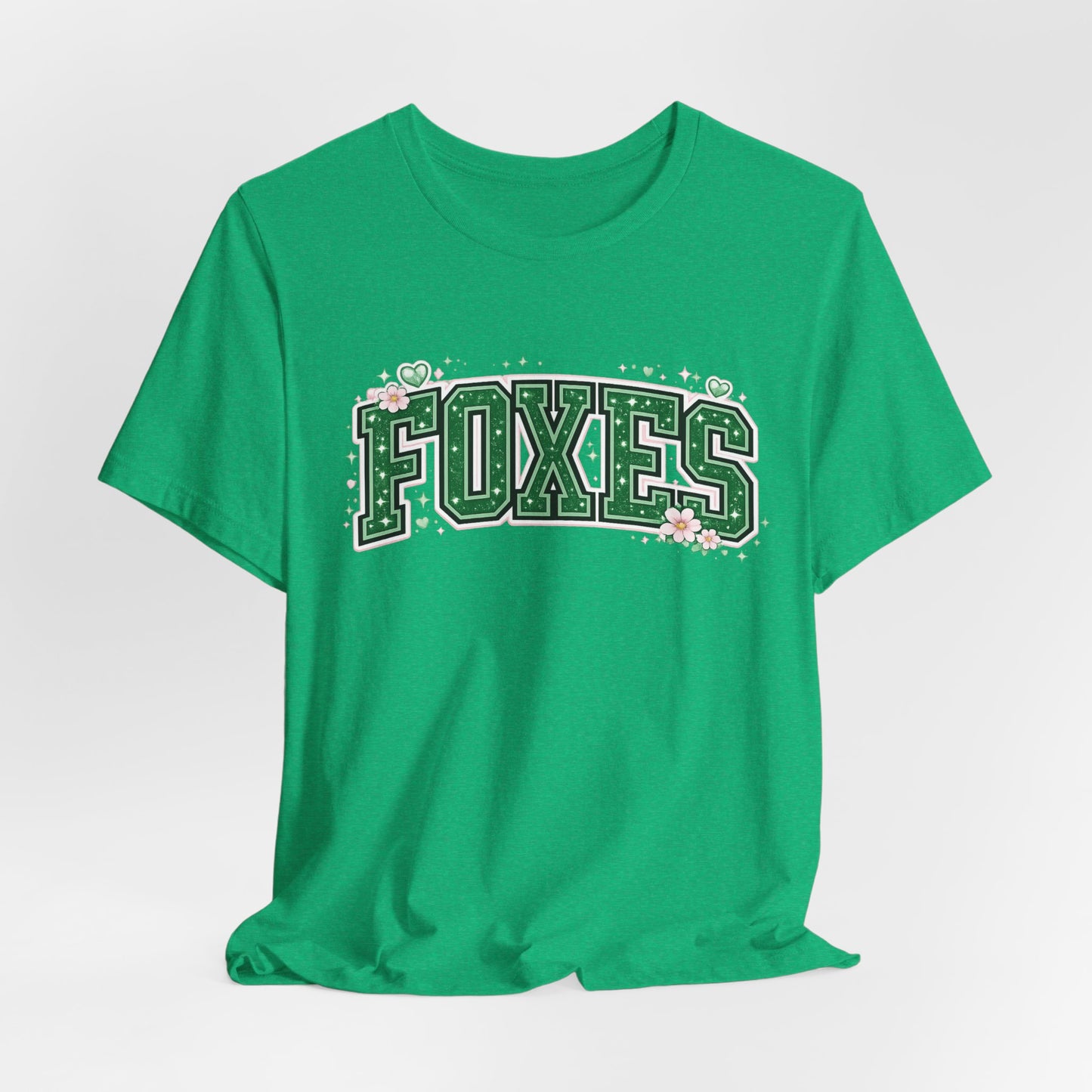 Foxes Vintage Collegiate Tee — Green Varsity Letter Graphic
