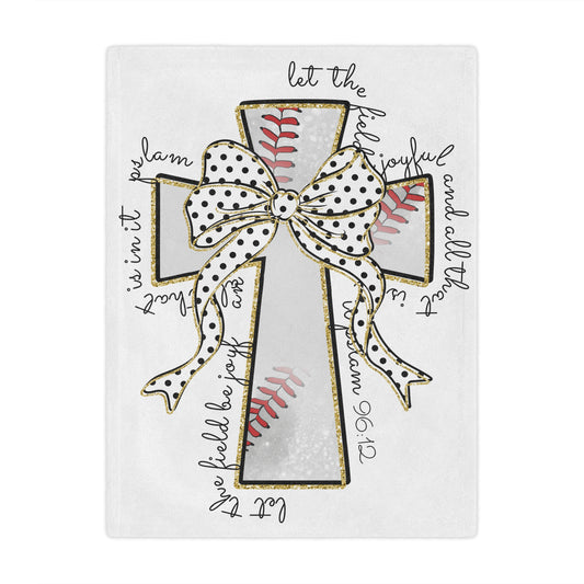 Baseball Cross Minky Blanket — "Let the Fields Be Joyful" Inspirational Baby Throw