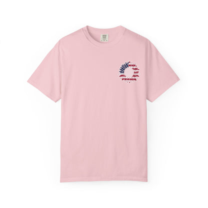 American Flag Messy Bun & Sunglasses with Patriotic Sunflower Back Tee
