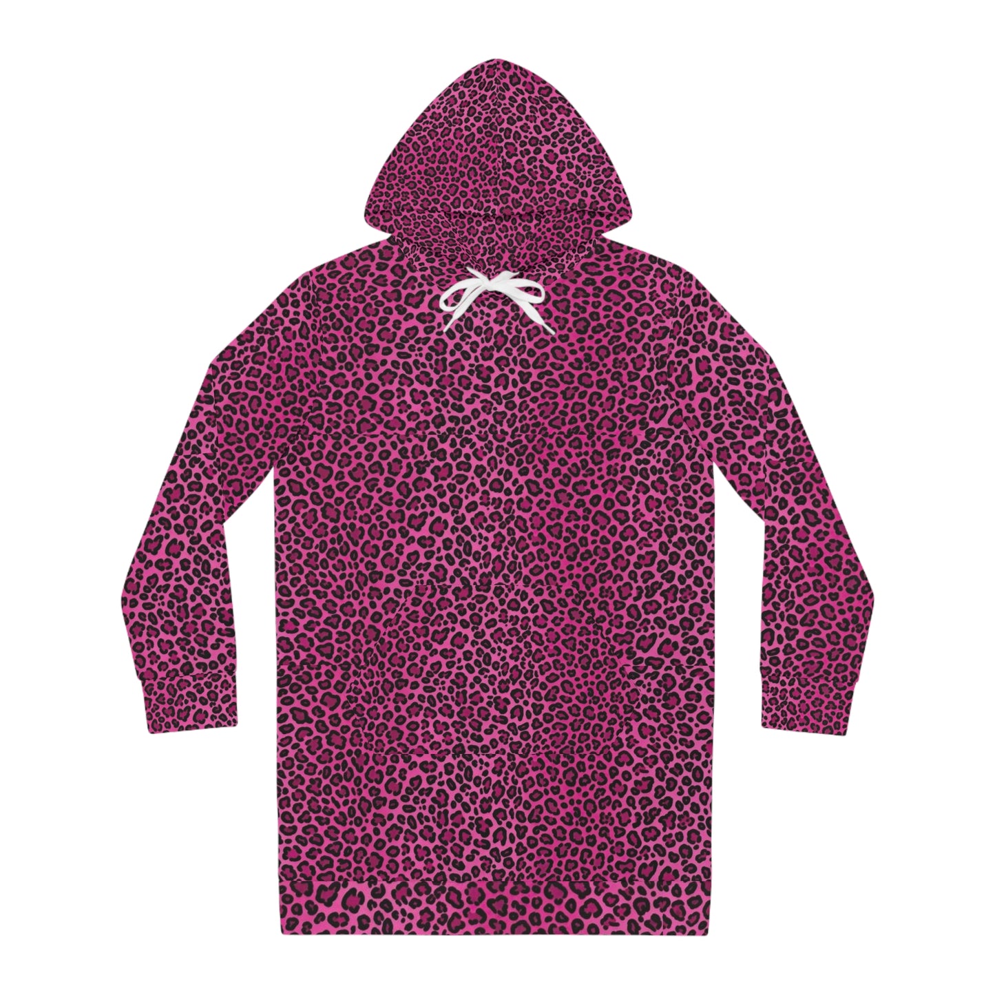 Pink Leopard Print Hoodie Dress — Women's Cozy AOP Hooded Tunic