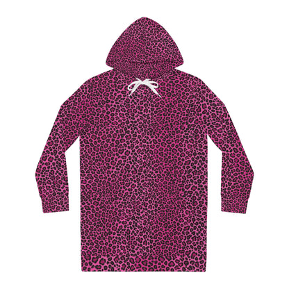 Pink Leopard Print Hoodie Dress — Women's Cozy AOP Hooded Tunic