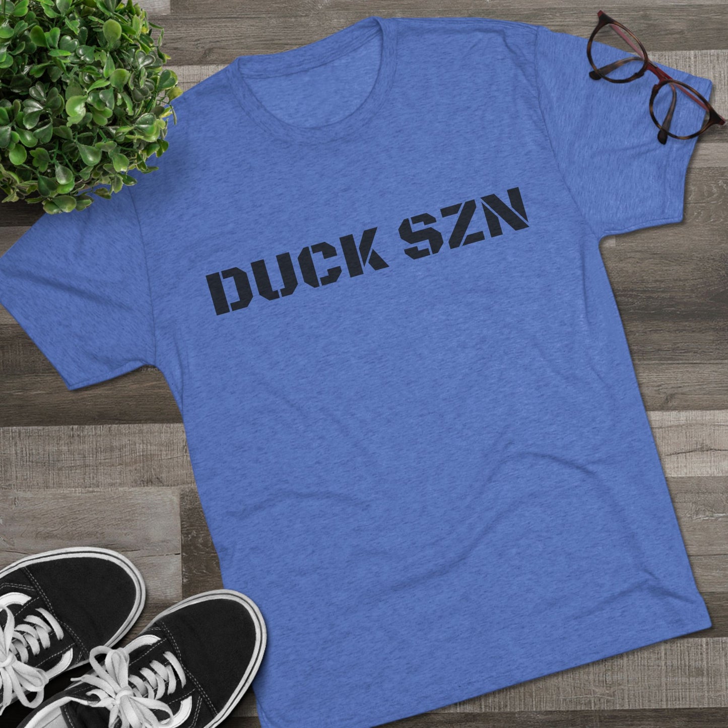 Duck SZN Tee — Camouflage Stamp Text Hunting Shirt for Duck Season
