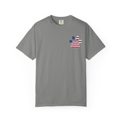 Patriotic Messy Bun T-Shirt — American Flag Bandana & Sunglasses