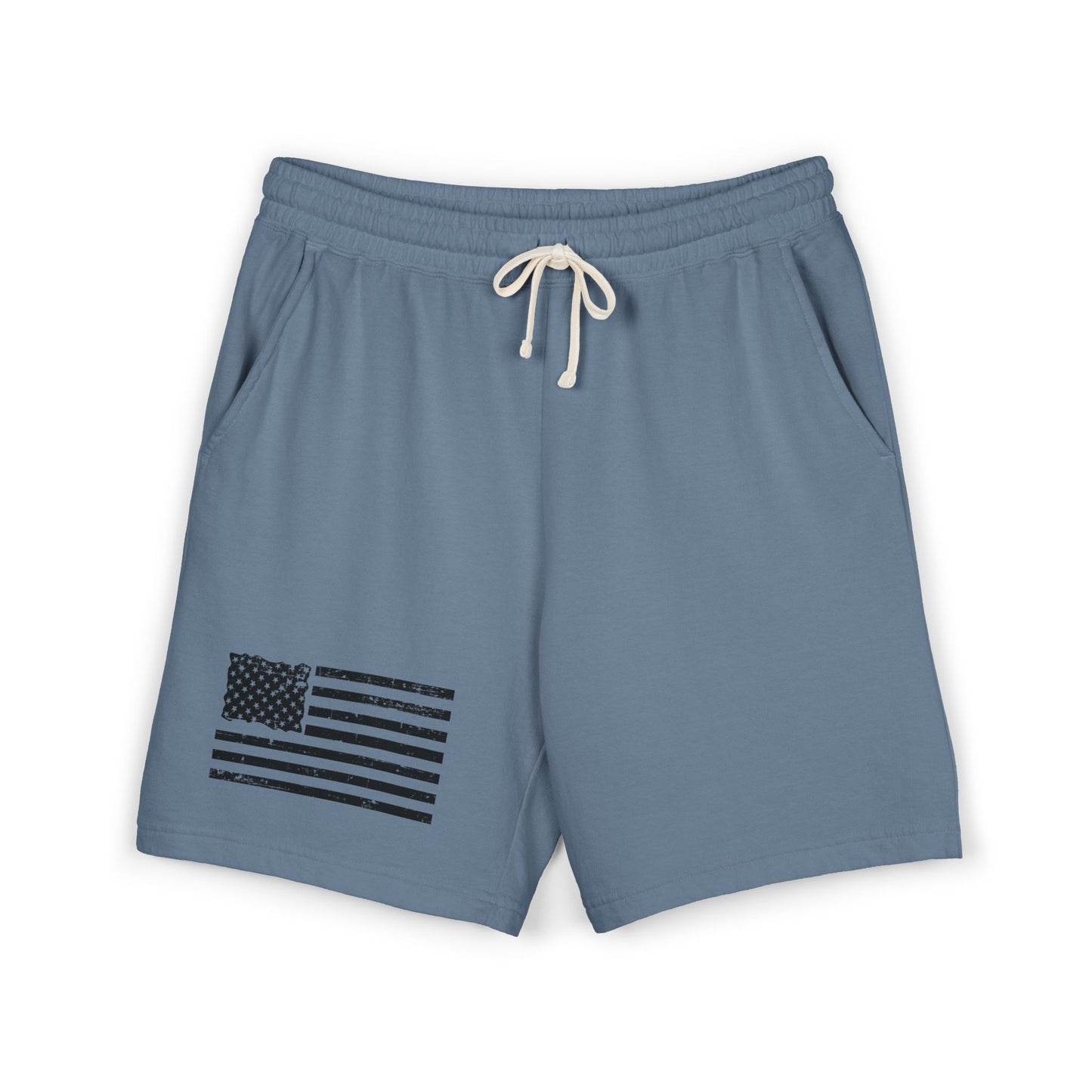 American Flag Fleece Sweat Shorts — Lightweight Garment-Dyed Lounge Shorts