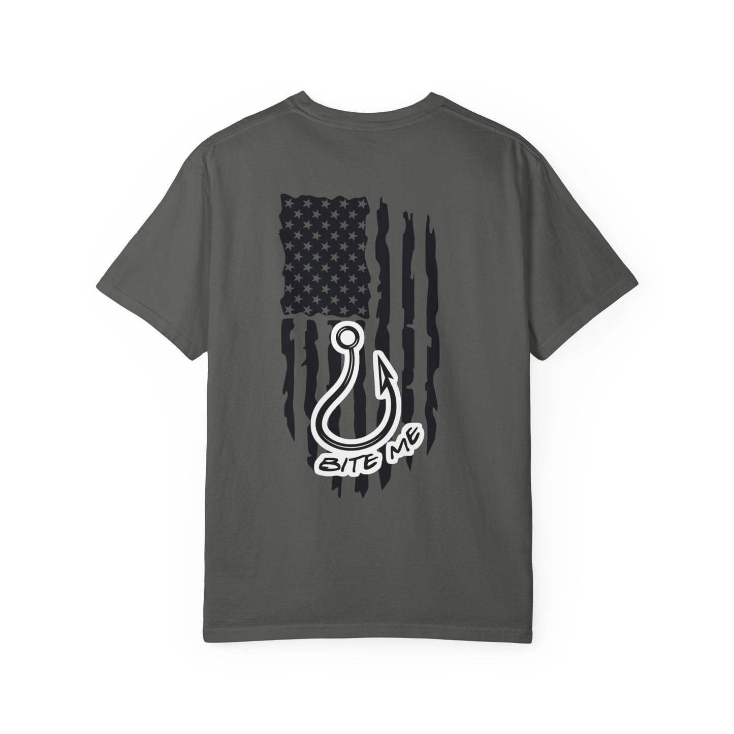 Fishing Hook Flag T-Shirt — "Bite Me" Back Graphic