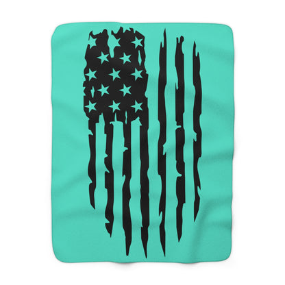 Sherpa Blanket — Distressed American Flag Design, Cozy Fleece Throw