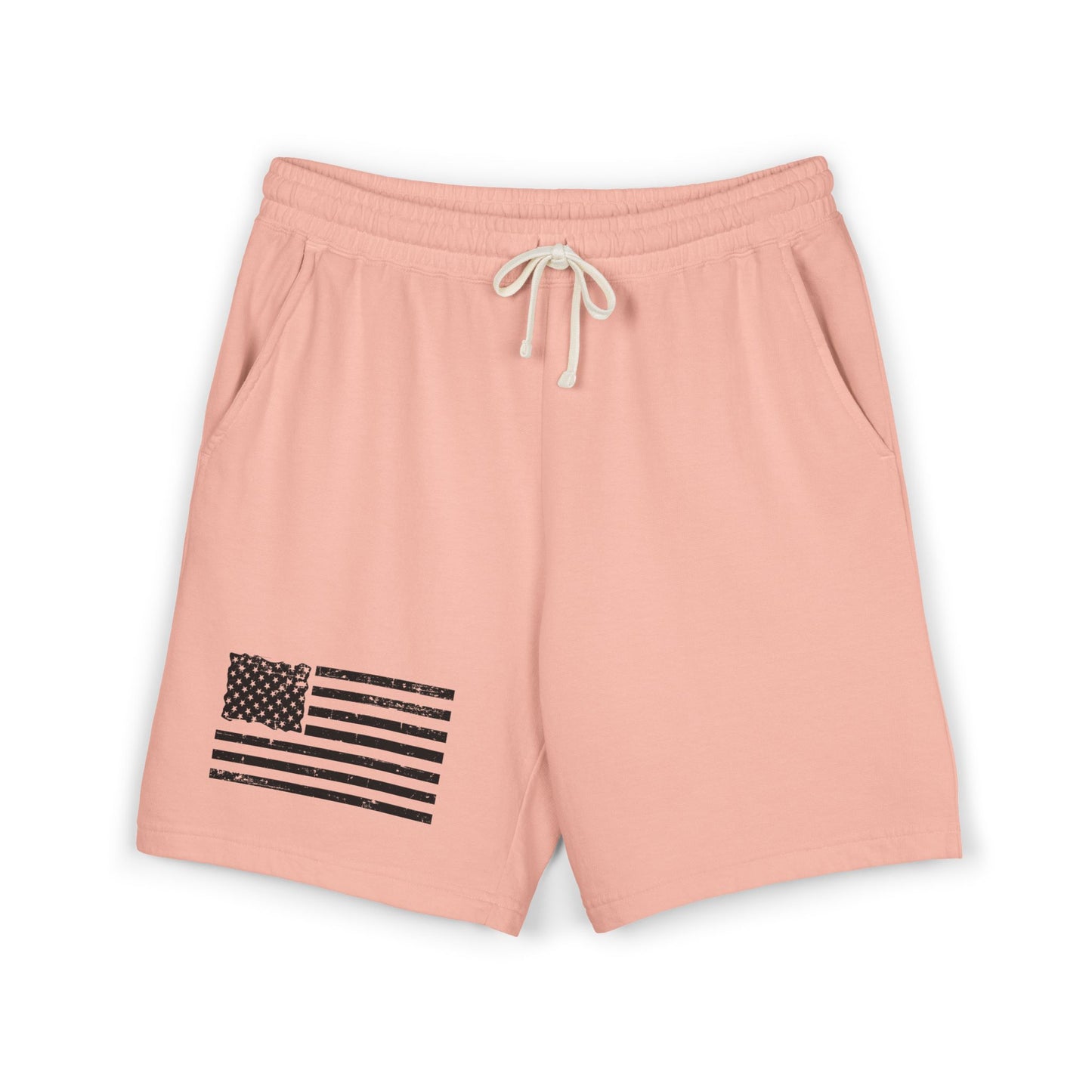 American Flag Fleece Sweat Shorts — Lightweight Garment-Dyed Lounge Shorts