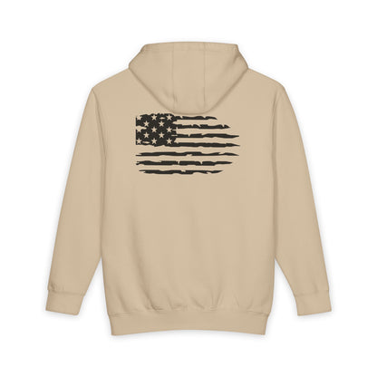 American Flag Skull Hoodie — Distressed Patriotic Pullover