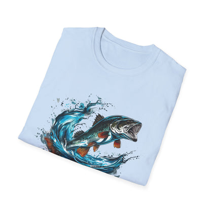 Bass Fishing T‑Shirt - Leaping Bass Water Splash Graphic Tee
