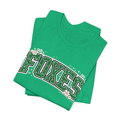 Foxes Vintage Collegiate Tee — Green Varsity Letter Graphic