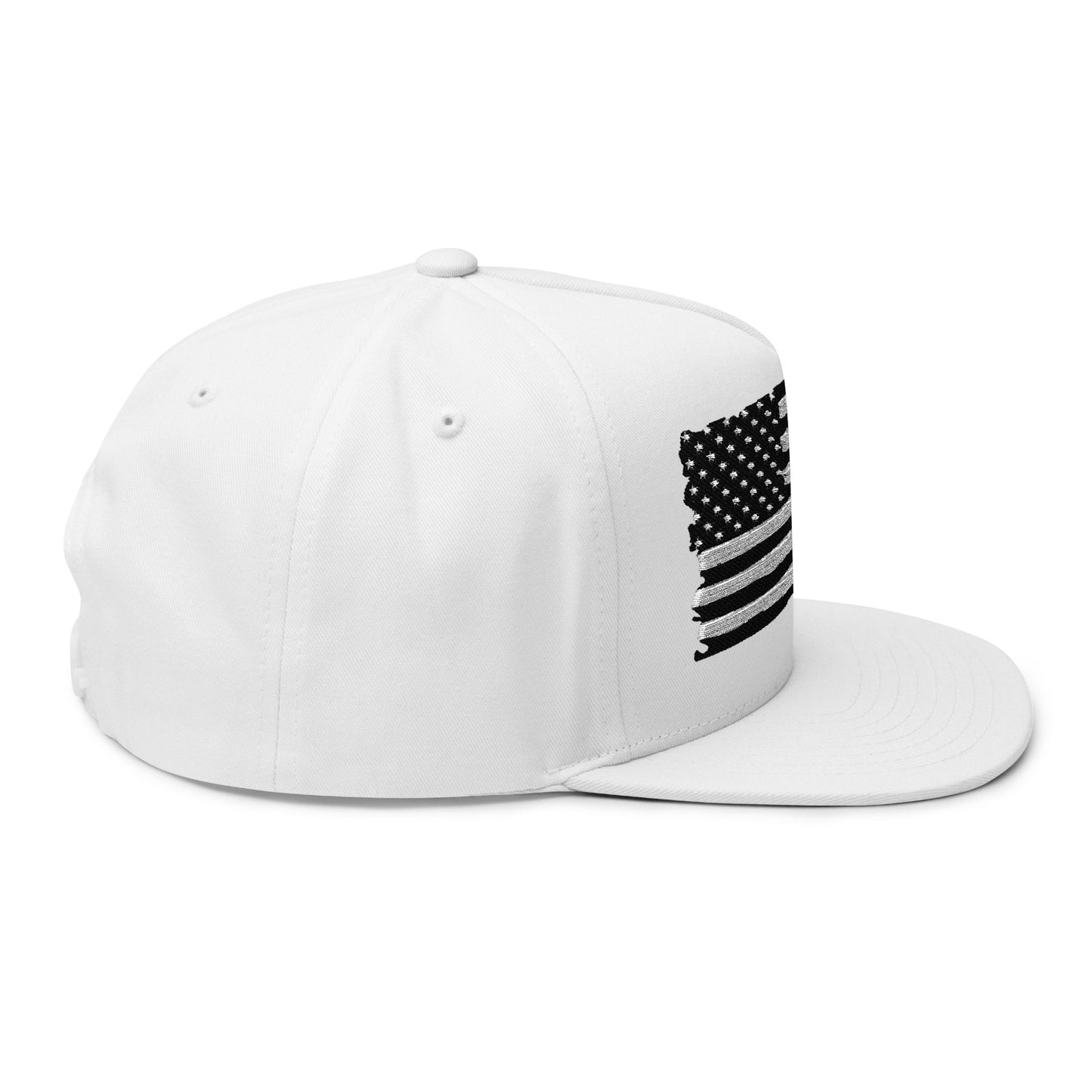 American Flag Flat Bill Cap — Distressed Embroidered USA Snapback