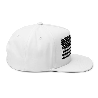 American Flag Flat Bill Cap — Distressed Embroidered USA Snapback