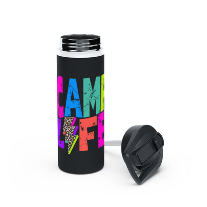 Camp Life Neon Stainless Steel Water Bottle - BLACK