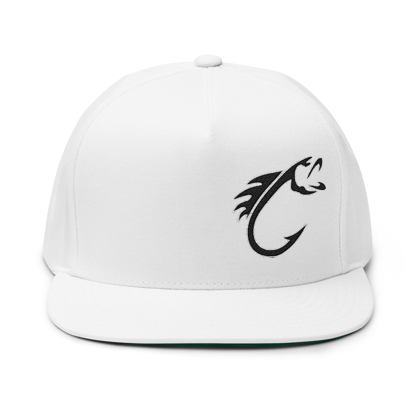 Embroidered Fish Hook Flat Bill Cap – Fishing Logo Snapback Hat