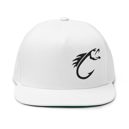 Embroidered Fish Hook Flat Bill Cap – Fishing Logo Snapback Hat