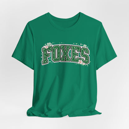 Foxes Vintage Collegiate Tee — Green Varsity Letter Graphic