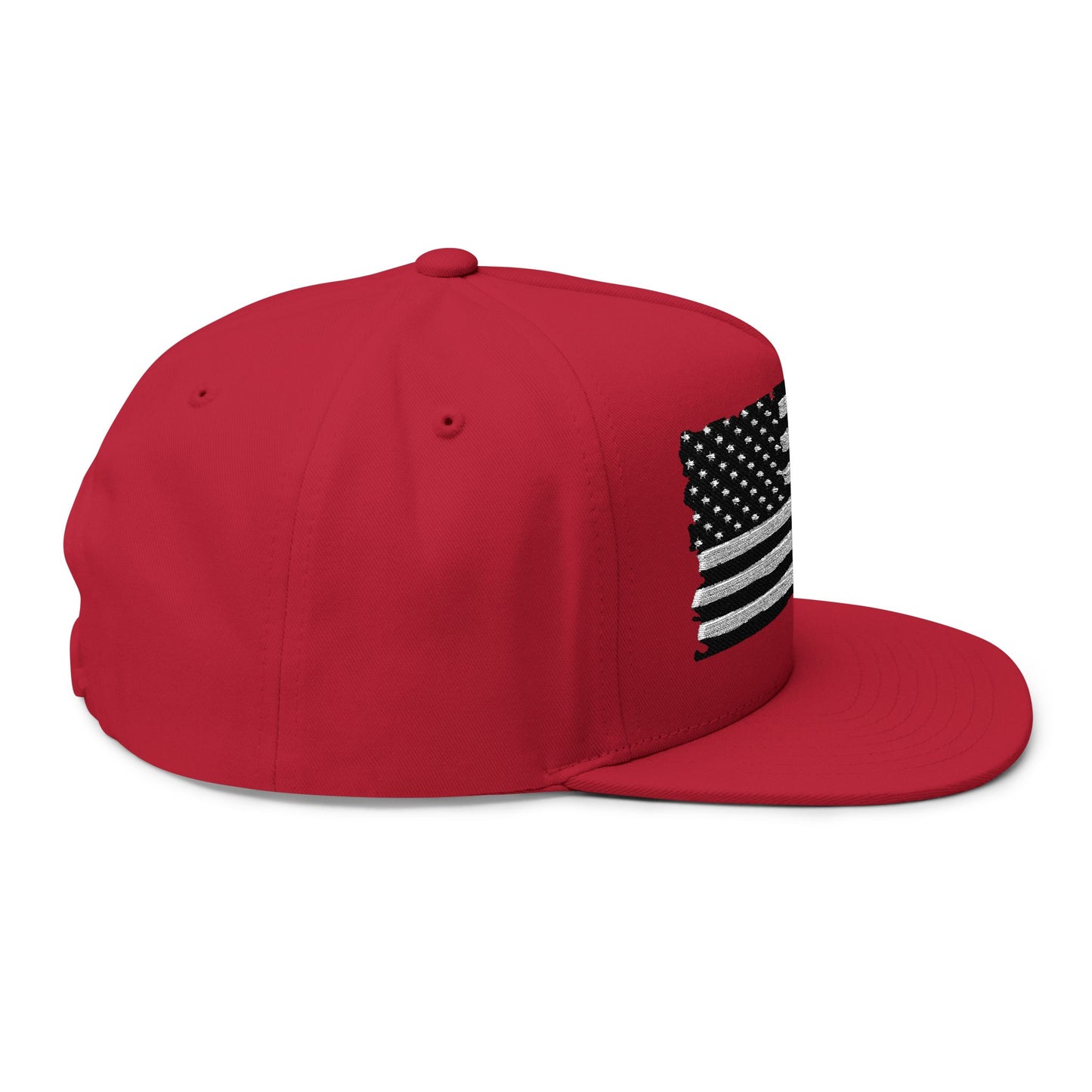 American Flag Flat Bill Cap — Distressed Embroidered USA Snapback