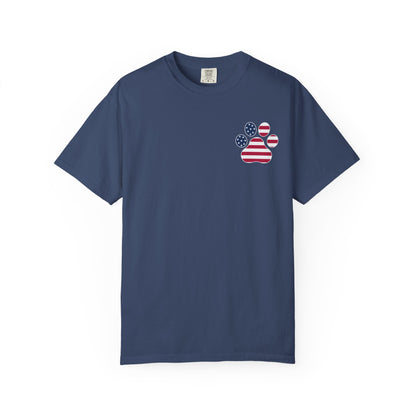 Patriotic Messy Bun T-Shirt — American Flag Bandana & Sunglasses