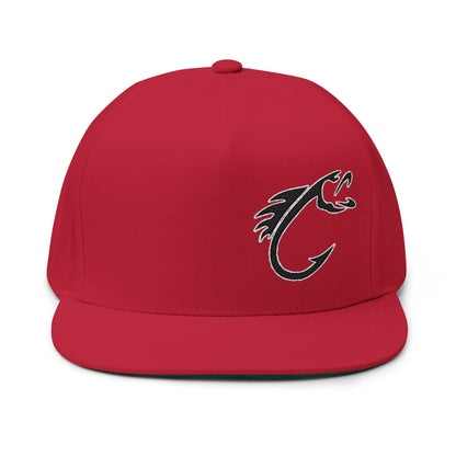 Embroidered Fish Hook Flat Bill Cap – Fishing Logo Snapback Hat