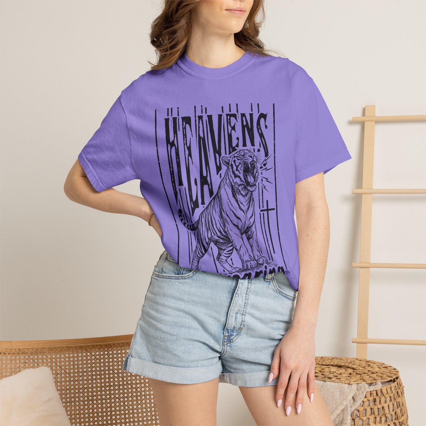 Heaven's Are Roaring Tiger Tee- Pink Writing