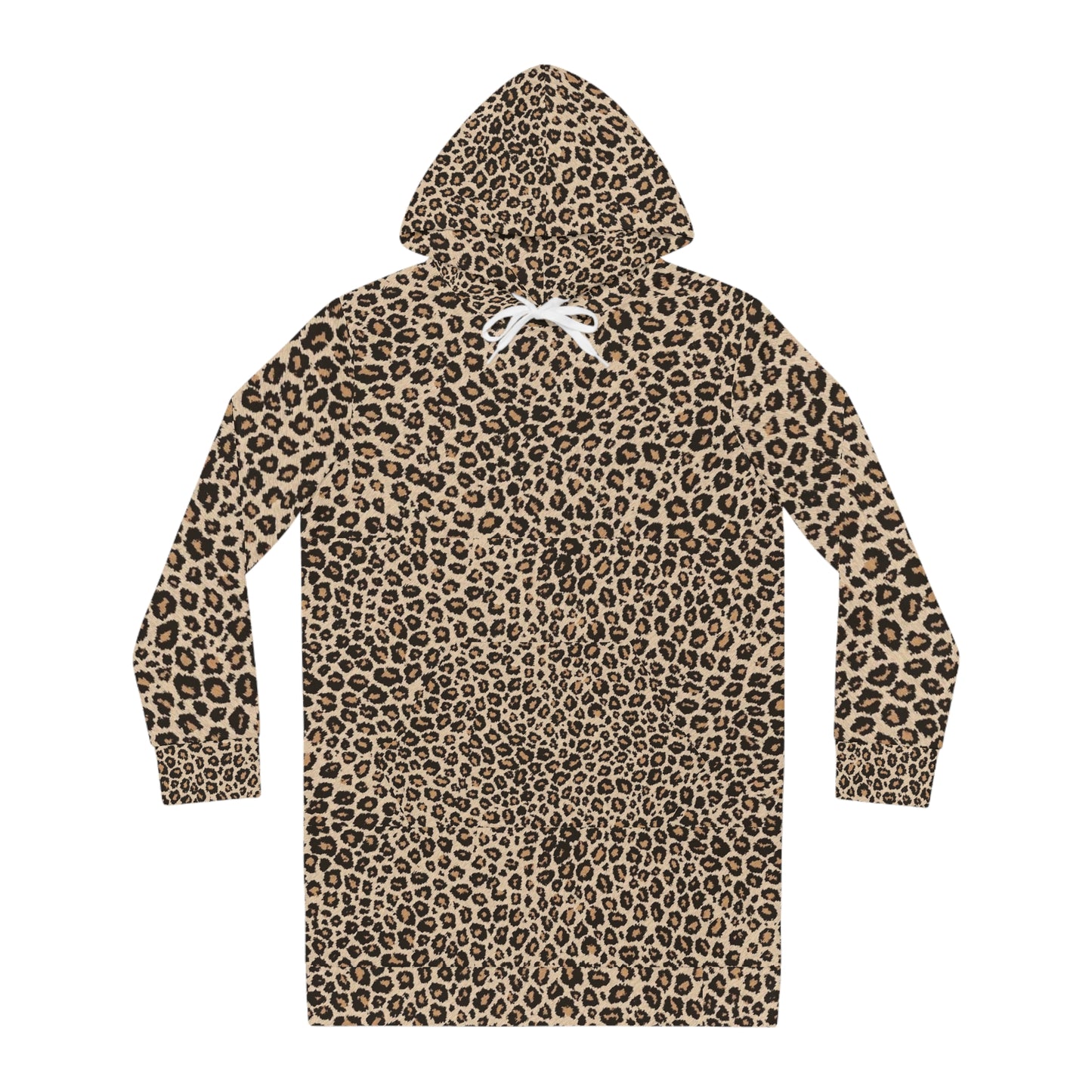 Leopard Print Hoodie Dress — Women's Cozy AOP Hooded Sweatshirt Dress