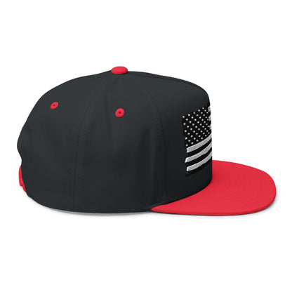 American Flag Flat Bill Cap — Distressed Embroidered USA Snapback