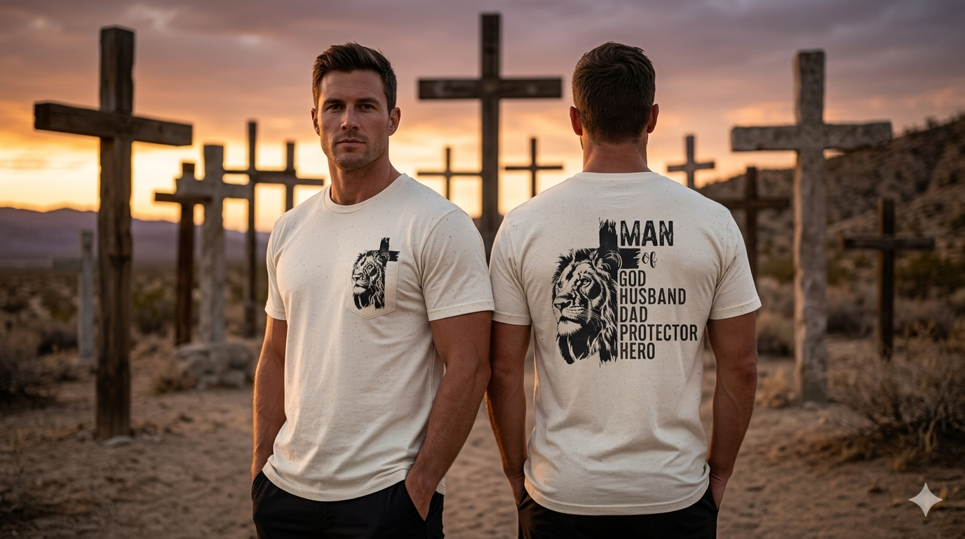 Lion & Cross Men's Faith Tee Front& Back