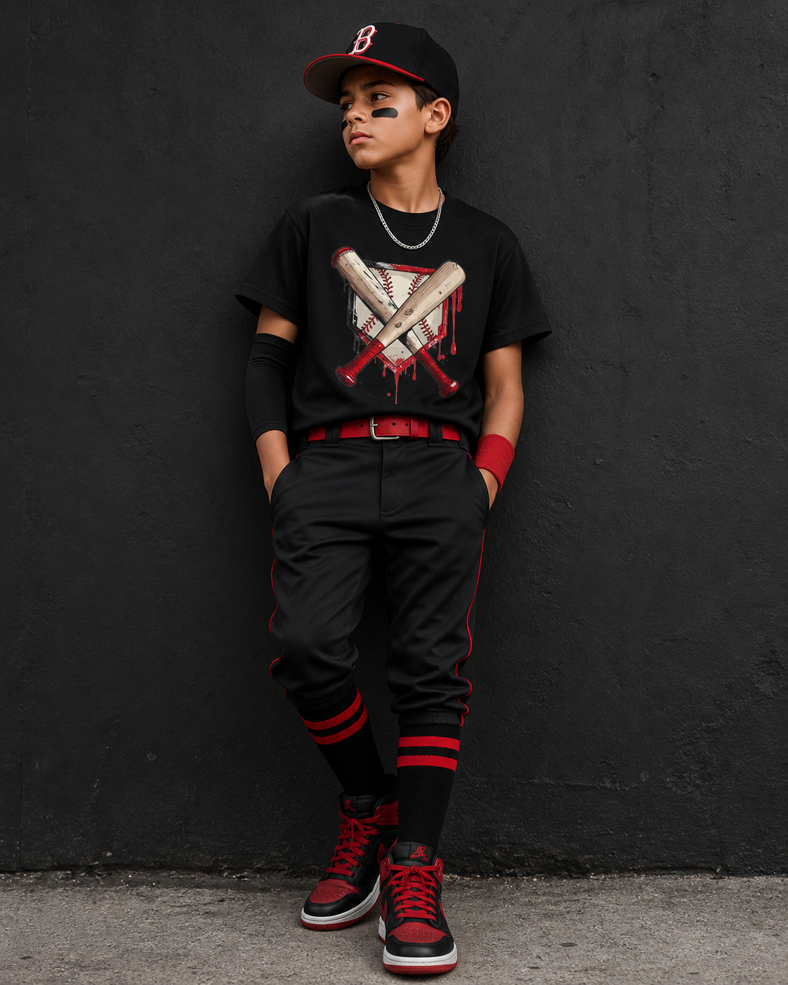 Youth Baseball Tee — Bloody Crossed Bats Graphic