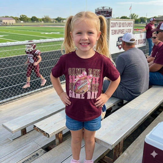 Kids Game Day T‑Shirt — Pink Glitter Football Design