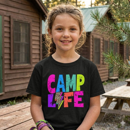 Kids T-Shirt "CAMP LIFE" Bright Rainbow Lightning Camp Tee