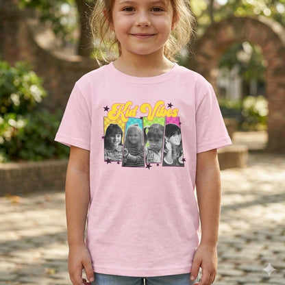 Girls Tee — Retro Rainbow ‘High Vibes’ Photo Collage