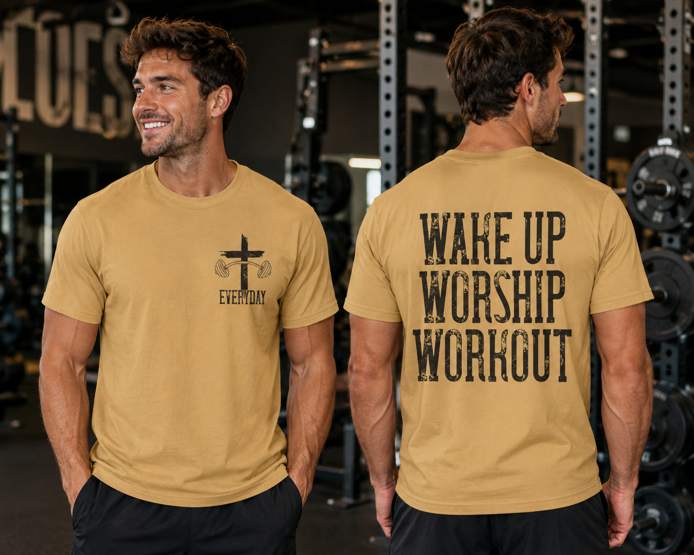 "Wake Up Worship Workout" Men's Tee - Front& Back