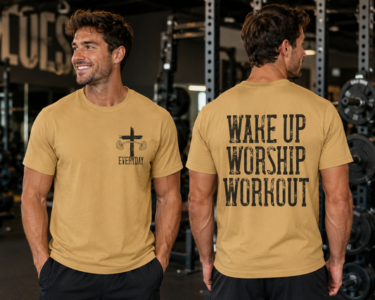 "Wake Up Worship Workout" Men's Tee - Front& Back