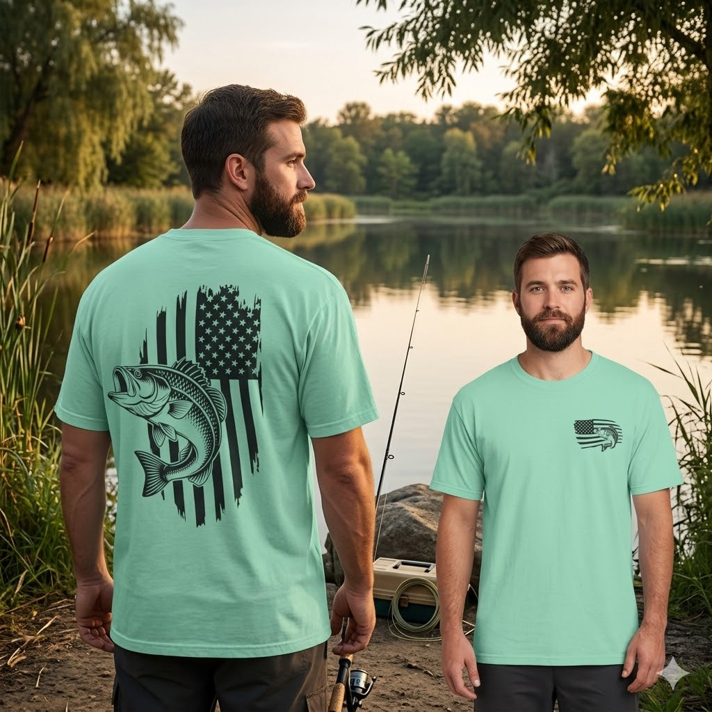 Fishing Bass T-Shirt — American Flag Bass Graphic Tee