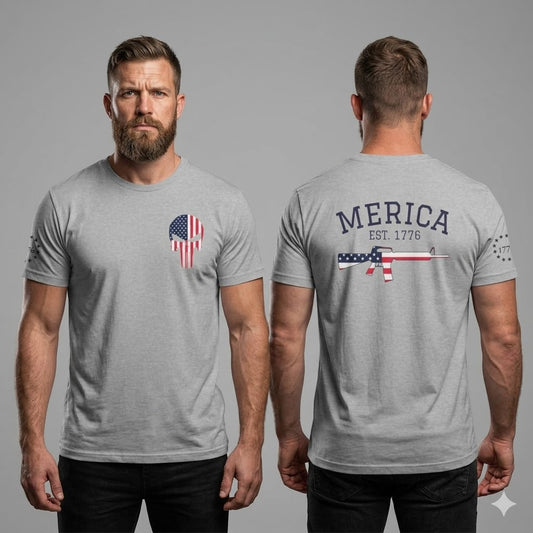 'Merica Est. 1776 Flag Rifle T-Shirt