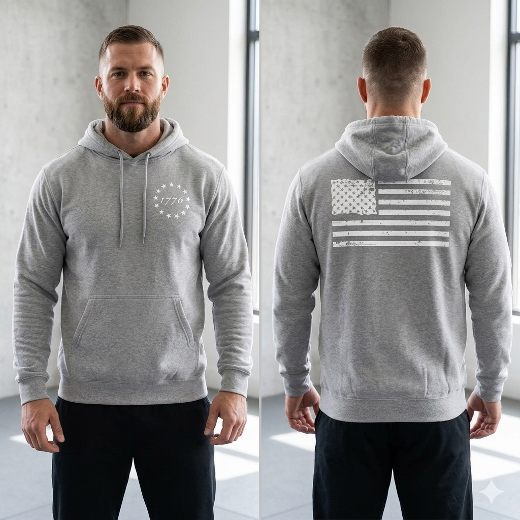 American Flag Hoodie with '1776' Stars — Vintage Patriotic Pullover