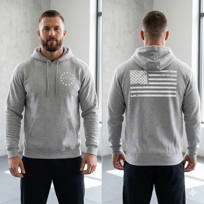 American Flag Hoodie with '1776' Stars — Vintage Patriotic Pullover