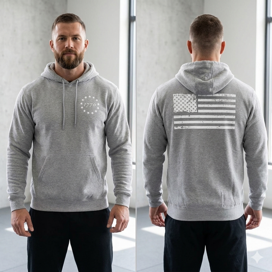 American Flag Hoodie with '1776' Stars — Vintage Patriotic Pullover