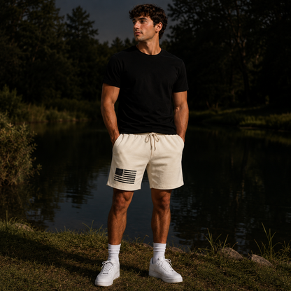 American Flag Fleece Sweat Shorts — Lightweight Garment-Dyed Lounge Shorts