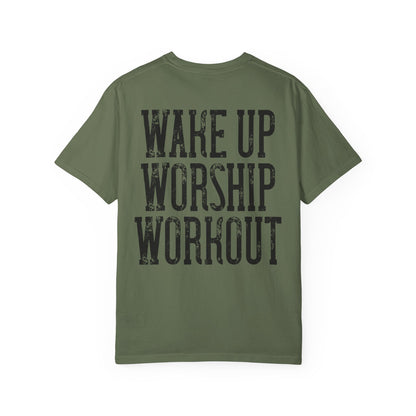 "Wake Up Worship Workout" Men's Tee - Front& Back