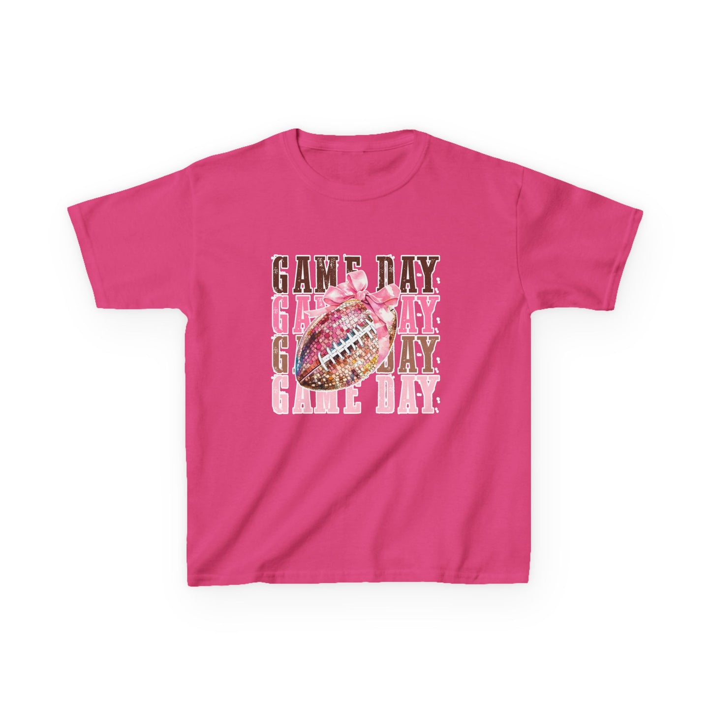Kids Game Day T‑Shirt — Pink Glitter Football Design