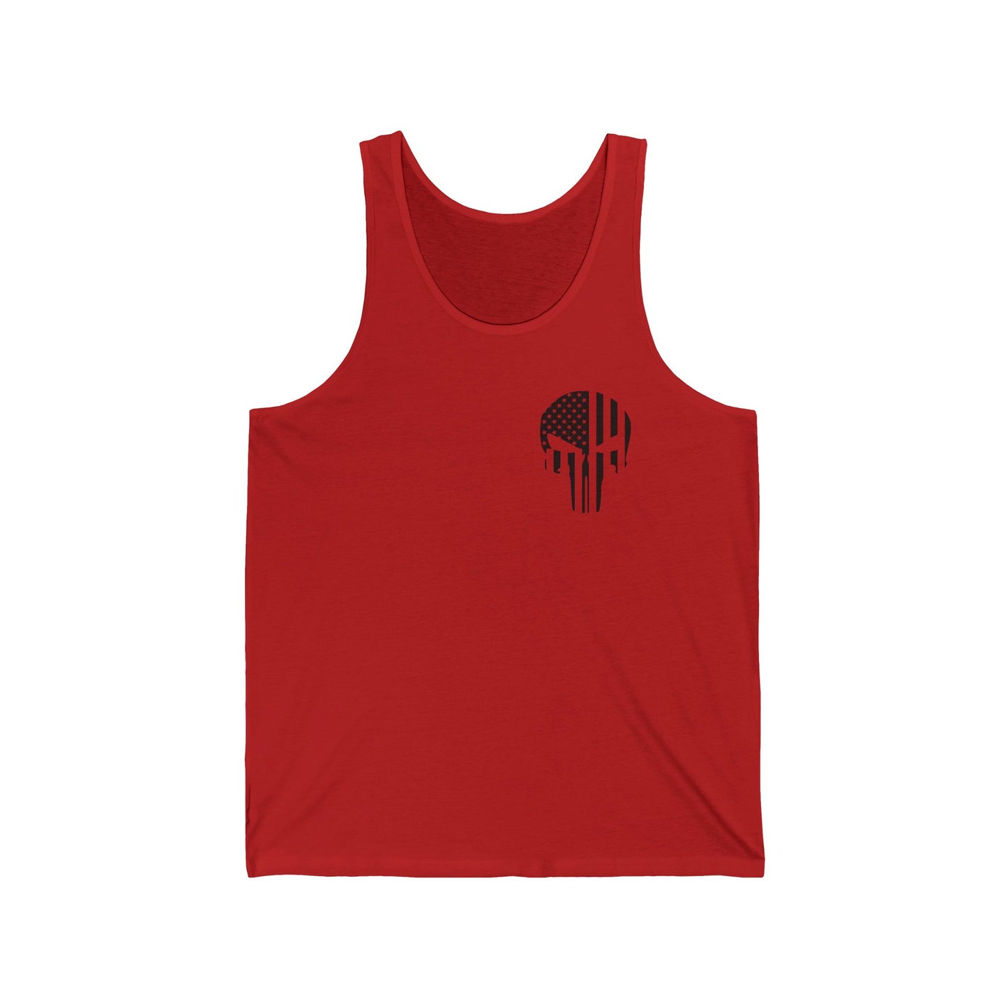 American Flag Skull Tank Top — Distressed Patriotic USA Sleeveless Tee